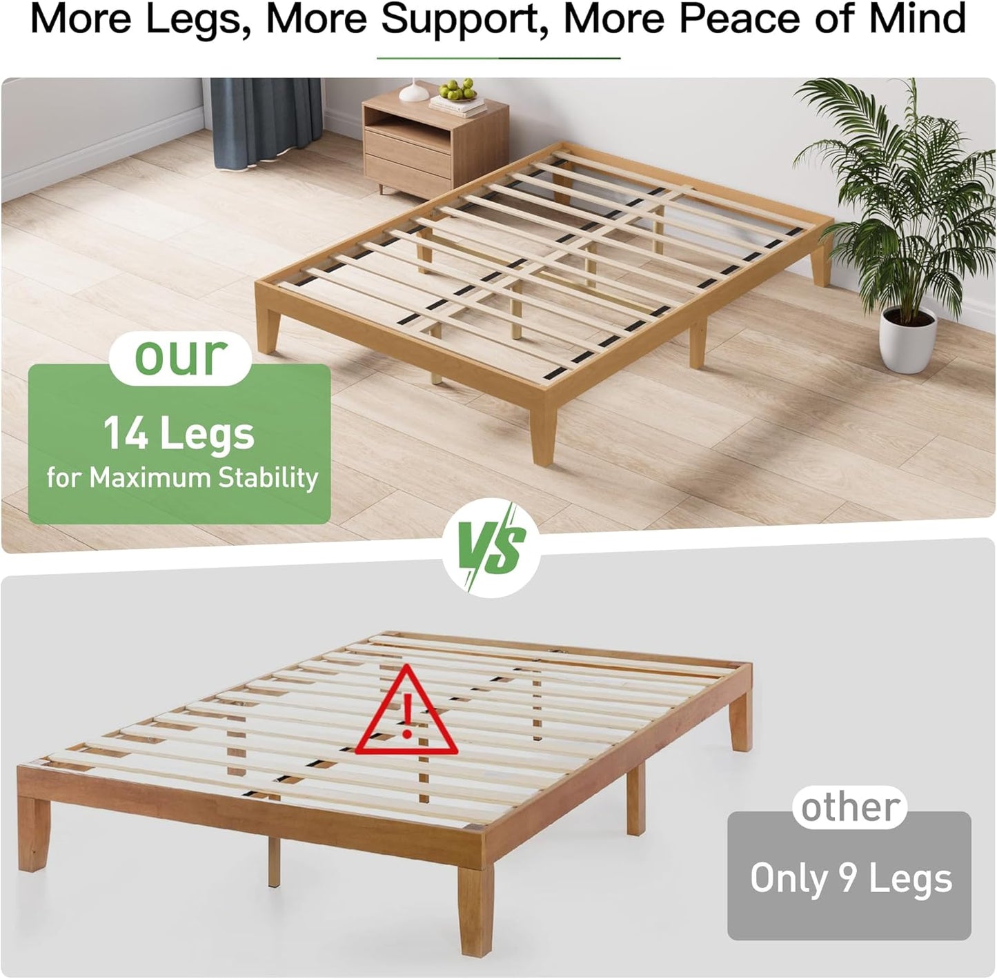 Queen Size Wood Platform Bed Frame-12 Inch Solid Wood Queen Bed Frame with Slat Support, No Box Spring Needed, Easy Assembly-Rustic Pine