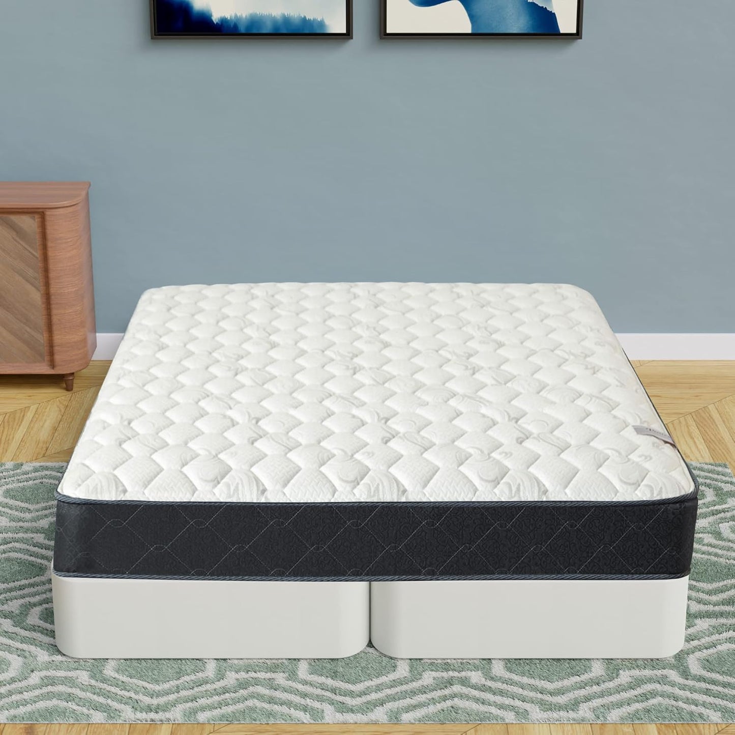 Spinal Solution, 8-Inch Sturdy Split Box Spring for Mattress Support-Durable and Fully Assembled, Natural Wood Foundation for Full, White