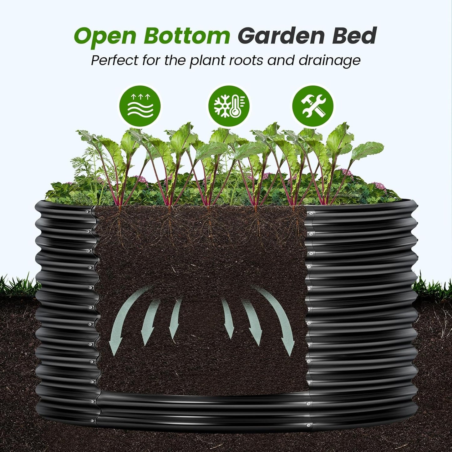 Land Guard 8x4x3ft Oval Galvanized Raised Garden Beds, Large-Capacity Metal Planter Box Outdoor, Durable Deep Raised Garden Bed 3ft Tall, Raised Beds for Gardening Vegetables, Dark Grey