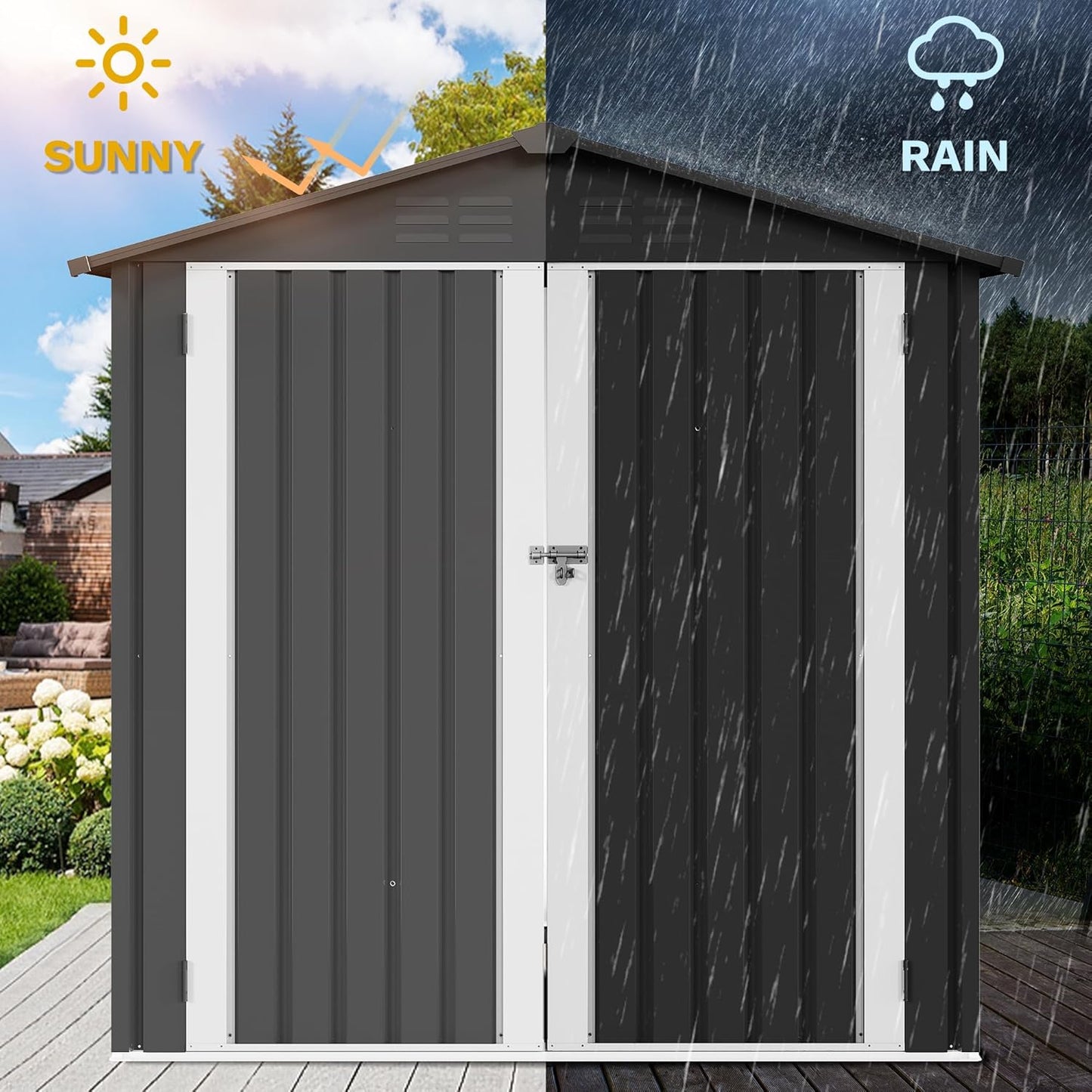 DWVO 6x4ft Outdoor Storage Shed, Weatherproof Tool Shed w/Locking Entry & Ventilation for Grass Cutter, Bike, Equipment, Courtyard, Garden (Dark Gray)