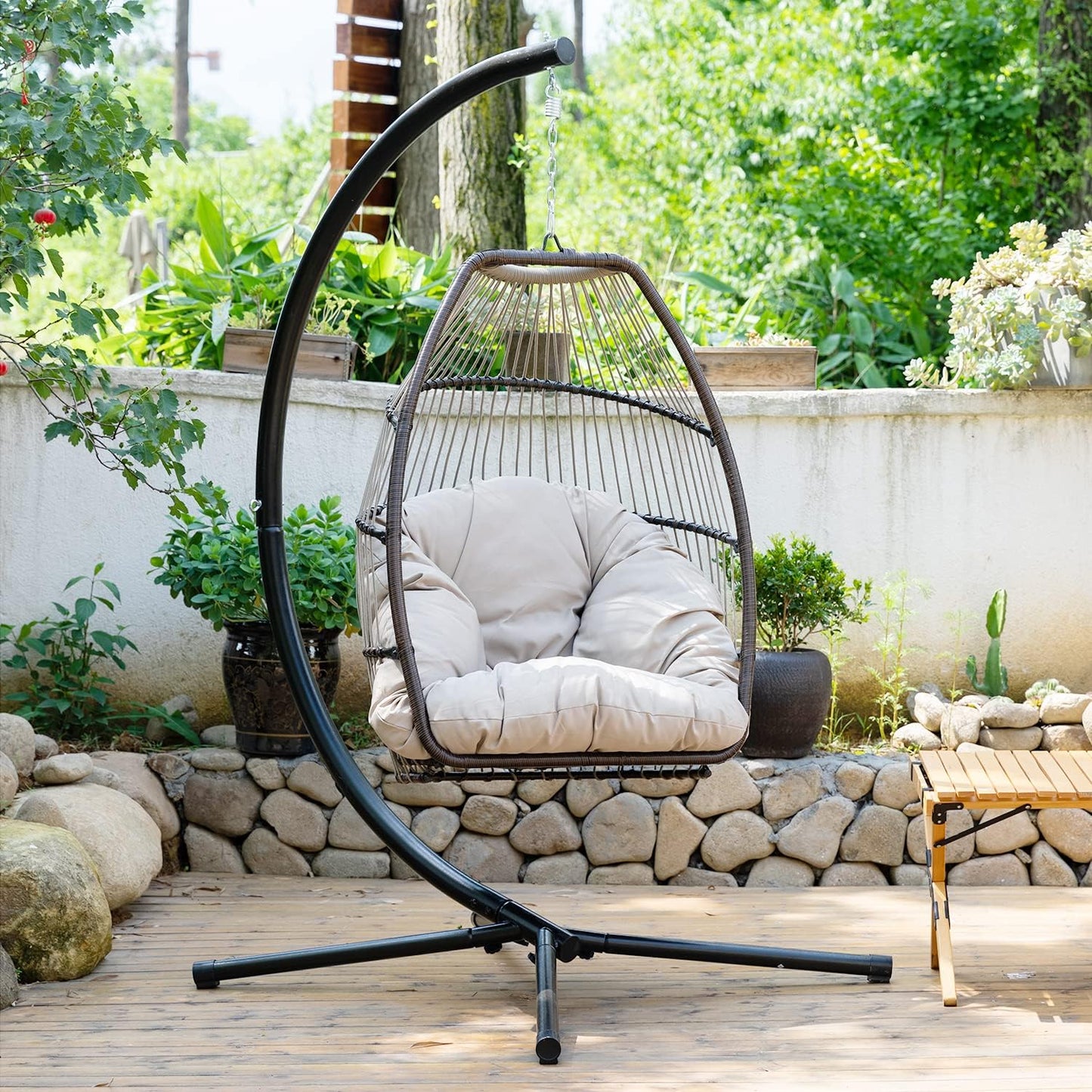 Egg Chair Hammock Chair Basket Chair Hanging Swing Chair UV Resistant Cushion with Stand for Indoor Bedroom Outdoor Garden Backyard