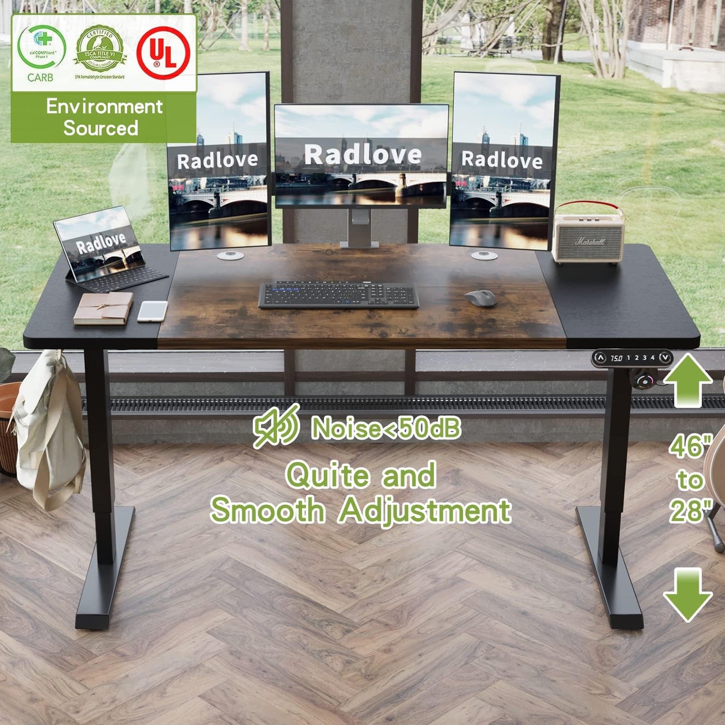 Electric Height Adjustable Standing Desk, 63x 30 Inches Stand Up Ergonomic Desk Workstation, Splice Board Home Office Computer Table