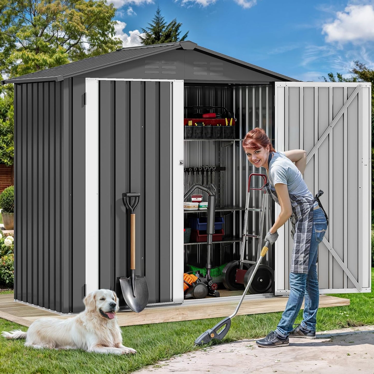 DWVO 6x4ft Outdoor Storage Shed, Weatherproof Tool Shed w/Locking Entry & Ventilation for Grass Cutter, Bike, Equipment, Courtyard, Garden (Dark Gray)