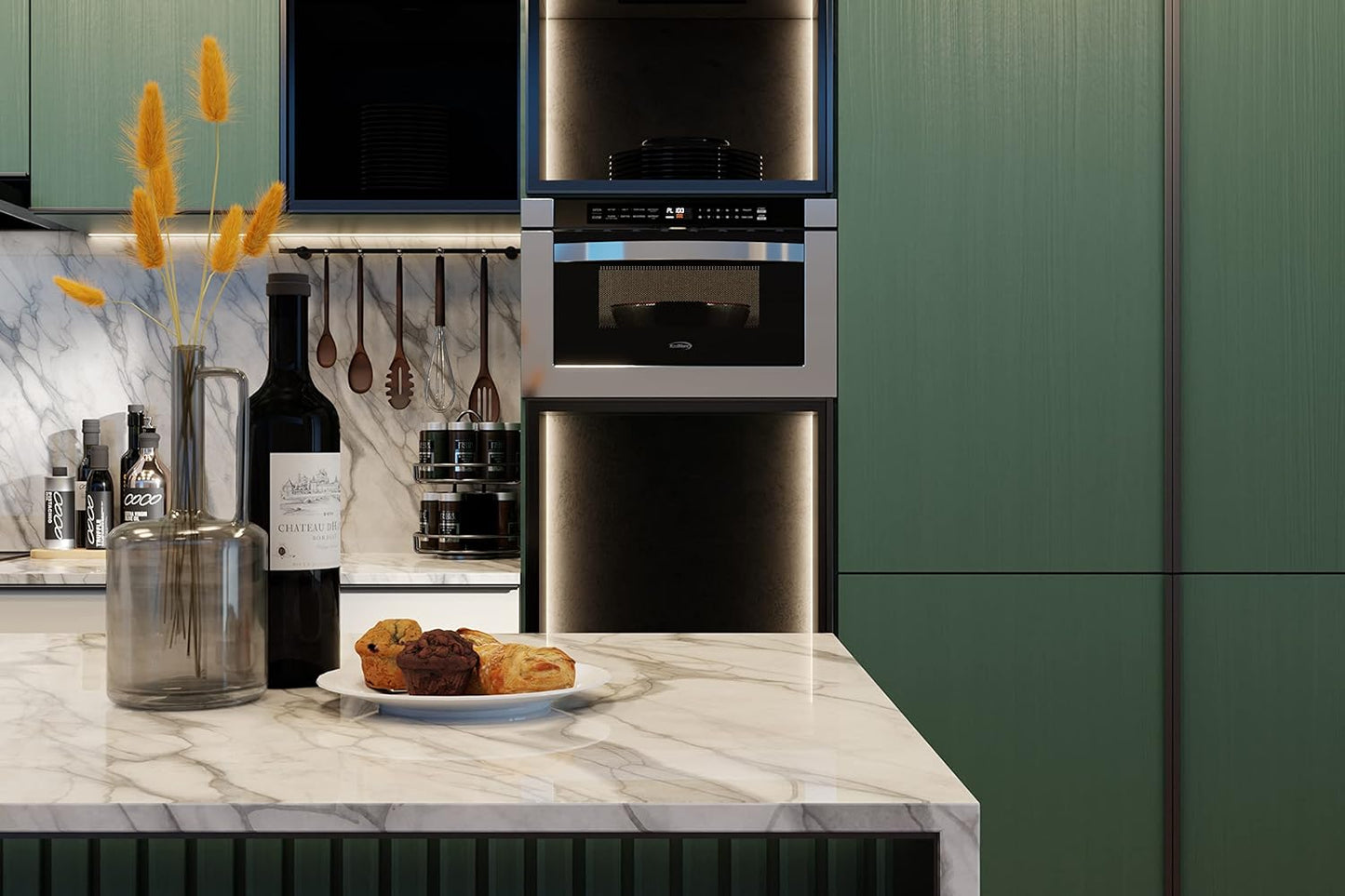 Pick Up Only - KM-MD-1SS 24 Inch Stainless-Steel Microwave Drawer Capacity, 1000W Power with 10 Custom Cooking Levels, Memory, and Timer Functions, Wall-Mounted with Flat Bottom, 24 in/1.2 Cu. Ft