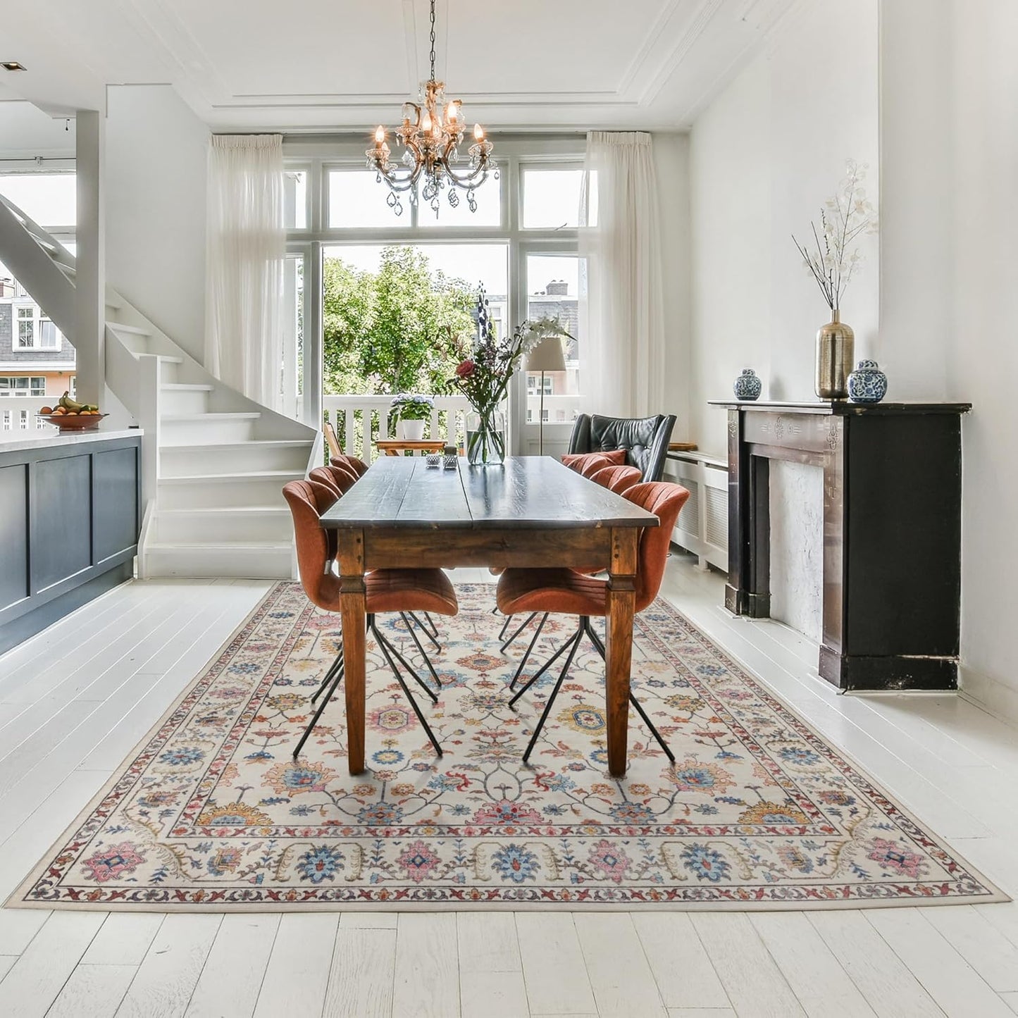Gertmenian Indoor Boho Area Rug - 8x10 Large, Non Slip, Super Strong, Ideal for High Traffic Areas in Bedroom, Living Room, Kitchen - Cullen, Cream/Multi, 28548