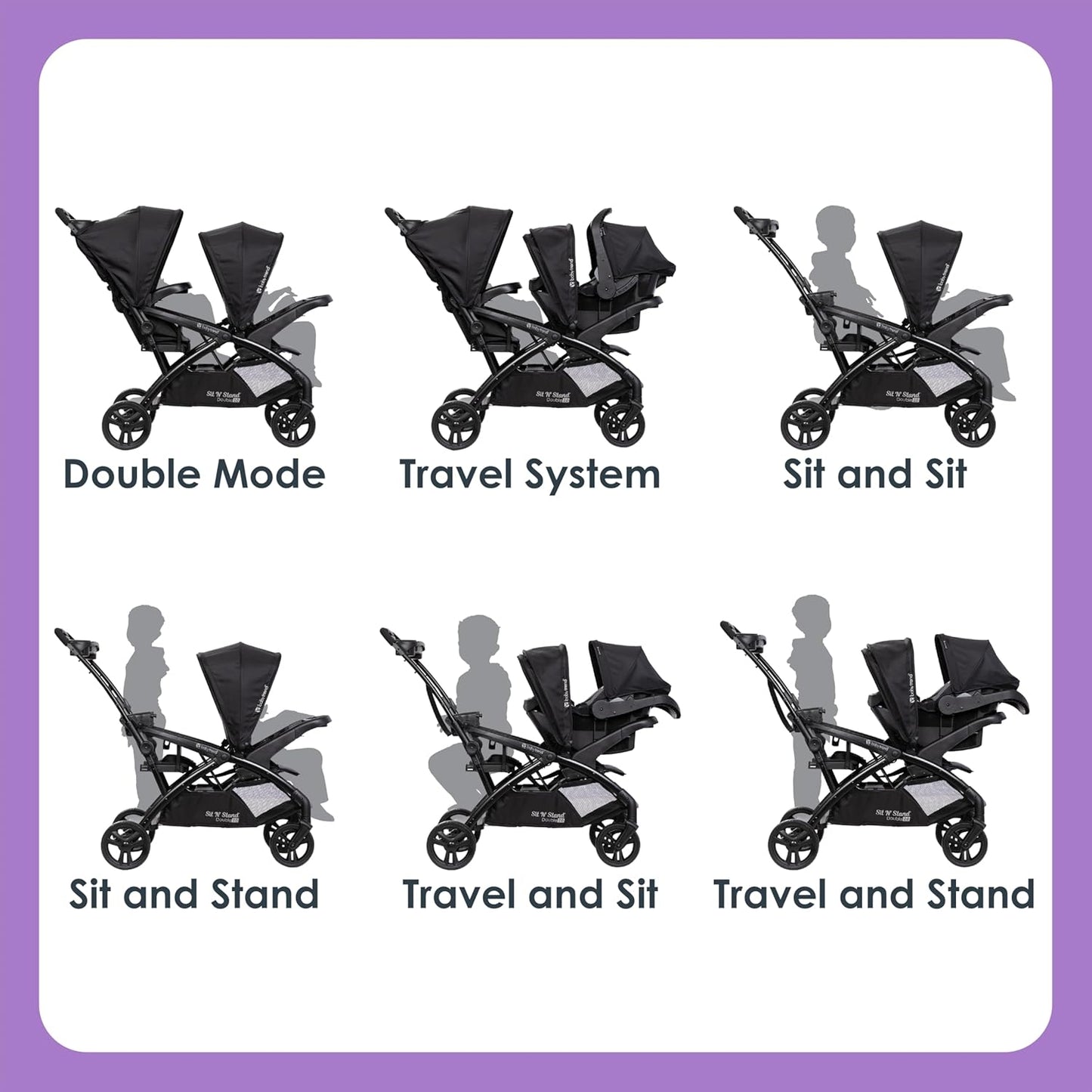 Baby Trend Sit N' Stand Double 2.0 Stroller - Madrid Black