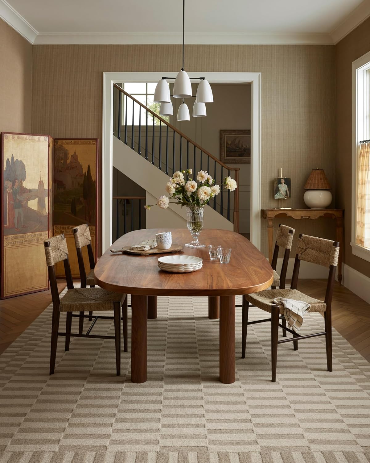 Loloi Chris Loves Julia Bradley Collection, Ivory & Beige, 7'-9" x 9'-9" Area Rug – Classic Striped Area Rugs for Living Room, Bedroom, Entryway & Hallway, High Traffic Area Home Decor Rug