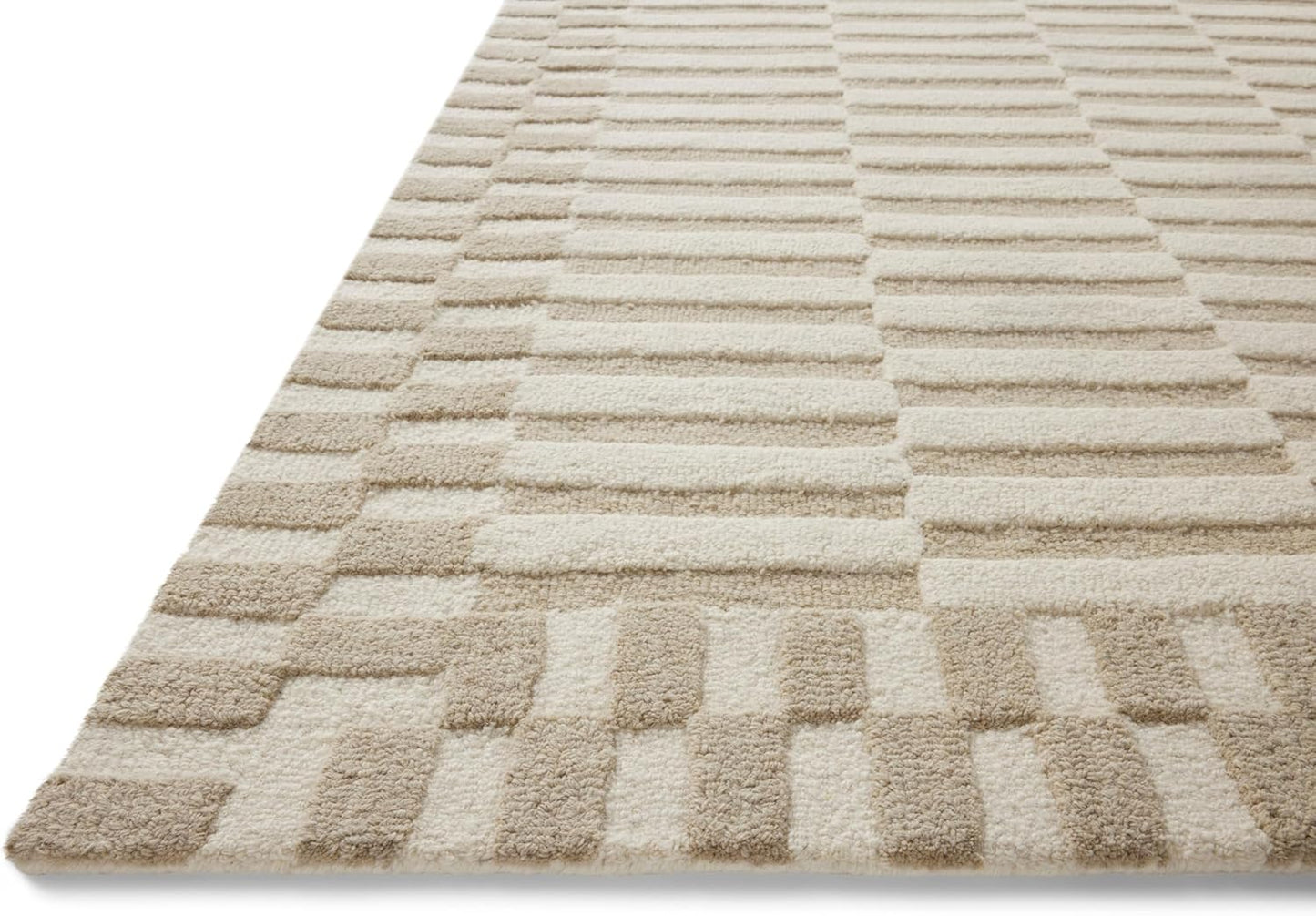 Loloi Chris Loves Julia Bradley Collection, Ivory & Beige, 7'-9" x 9'-9" Area Rug – Classic Striped Area Rugs for Living Room, Bedroom, Entryway & Hallway, High Traffic Area Home Decor Rug