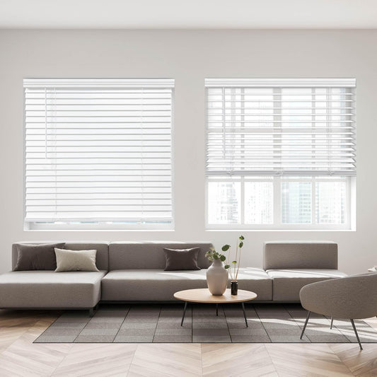 DEZ FURNISHINGS Cordless 2" Faux Wood Blind, 68" W x 48" H, White