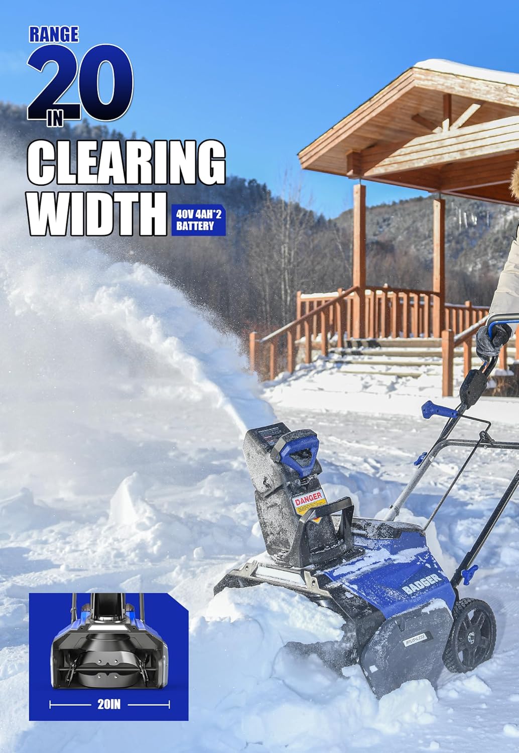 Snow Blower Cordless 40V Electric Brushless with LED 2Pcs 40V 4.0Ah Battery Longer Running Time for Wet Snow and Heavy Snow