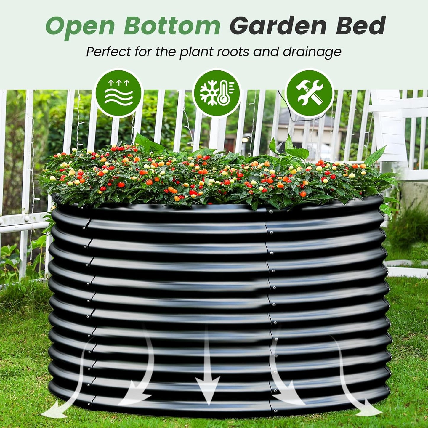 Land Guard 8x4x3ft Oval Galvanized Raised Garden Beds, Large-Capacity Metal Planter Box Outdoor, Durable Deep Raised Garden Bed 3ft Tall, Raised Beds for Gardening Vegetables, Dark Grey
