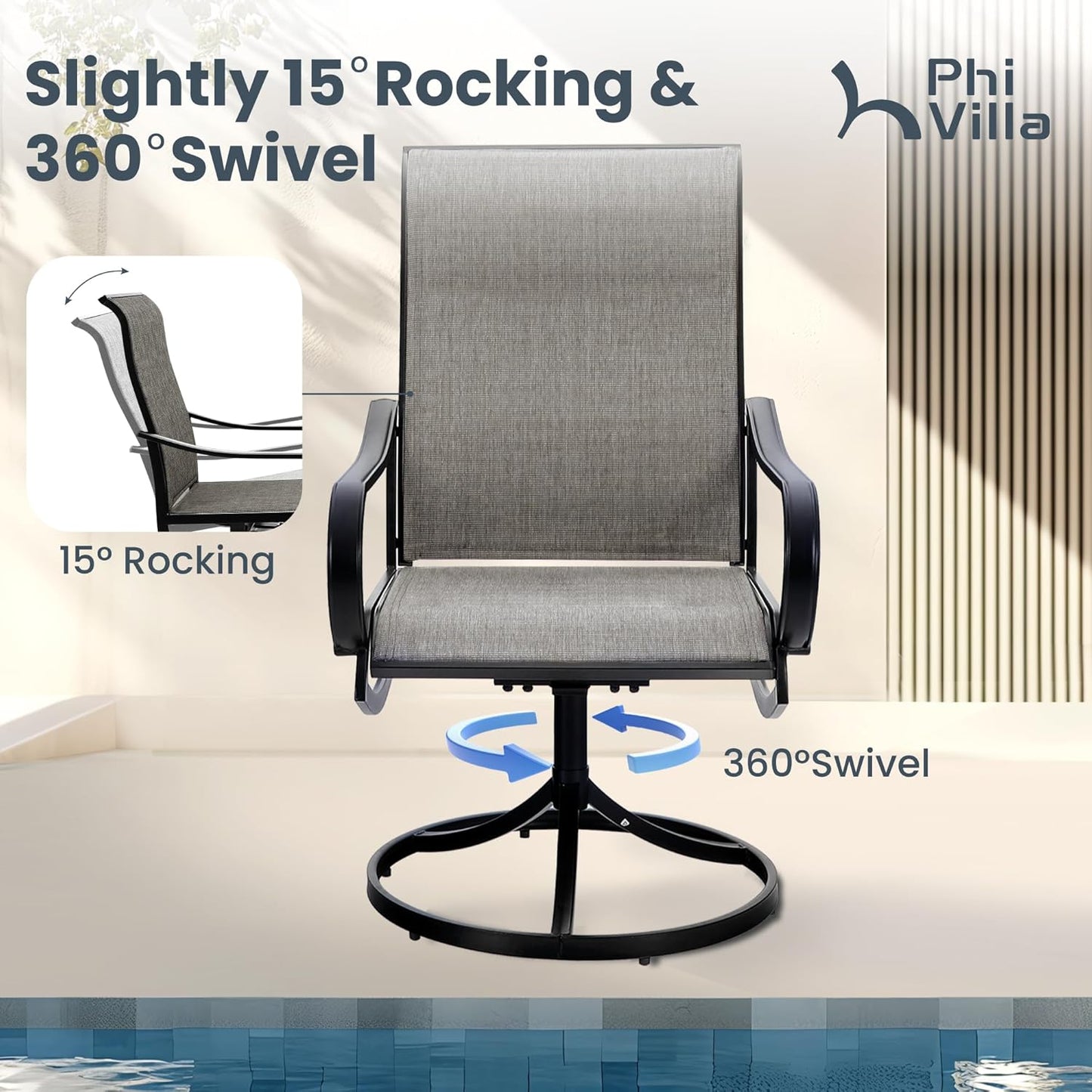 2pk Outdoor Metal Swivel Rocking Chairs with Cushions - Captiva Designs
