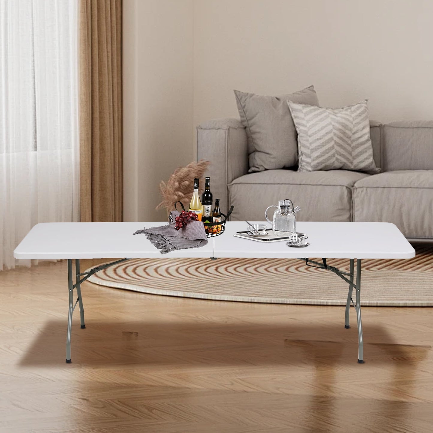 GIVIMO 8ft Folding Table,Fold-in-Half Plastic Table,Indoor Outdoor Picnic Party Dining Camp Tables,White