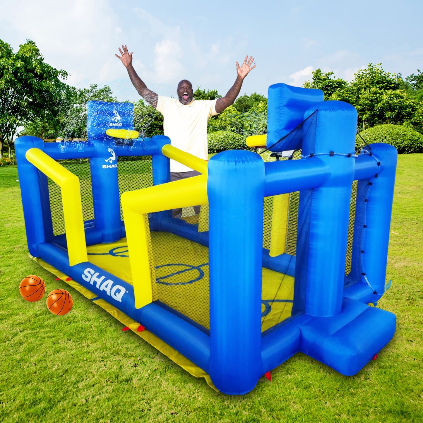 14' Shaq Constant Air Inflatable Basketball Court with Sprinkler and Pump for ages 3-8yrs
