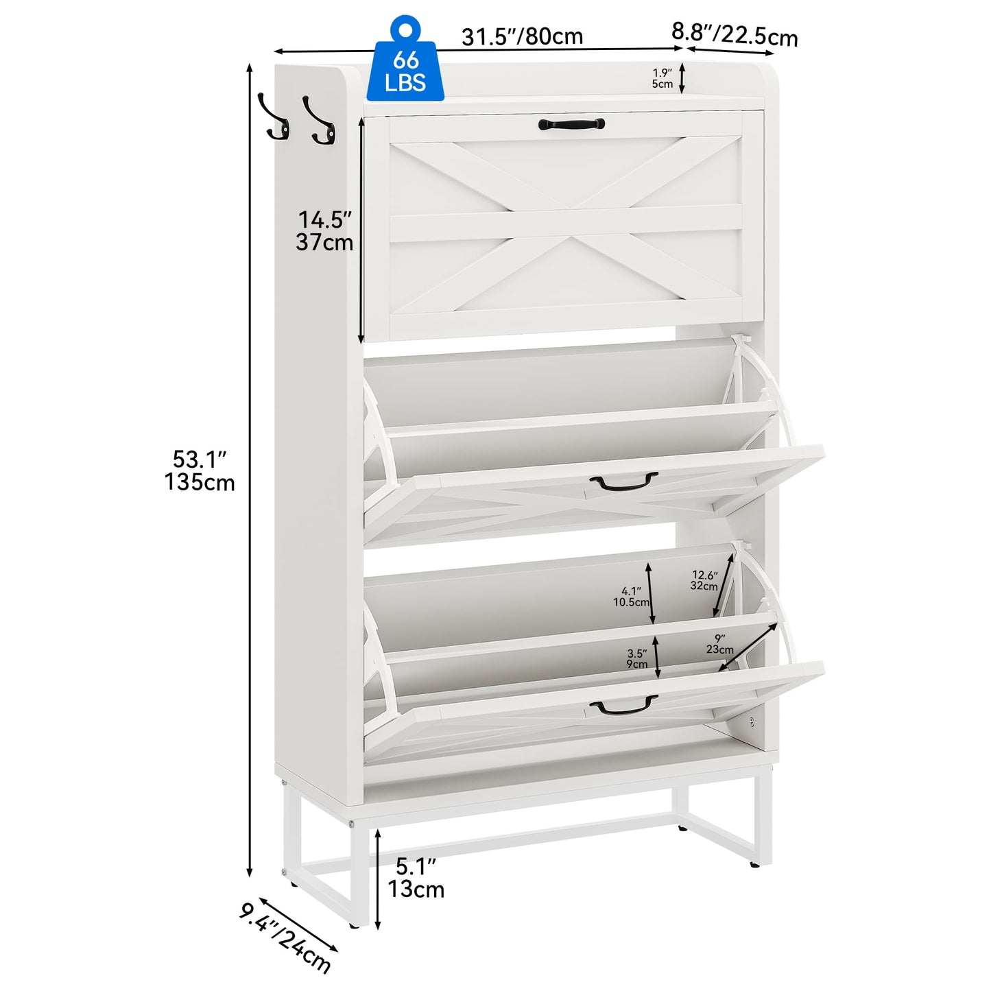 Uforic Slim Shoe Cabinet with 3 Flip Drawers, Space-Saving Shoe Storage for 24 Pairs, White