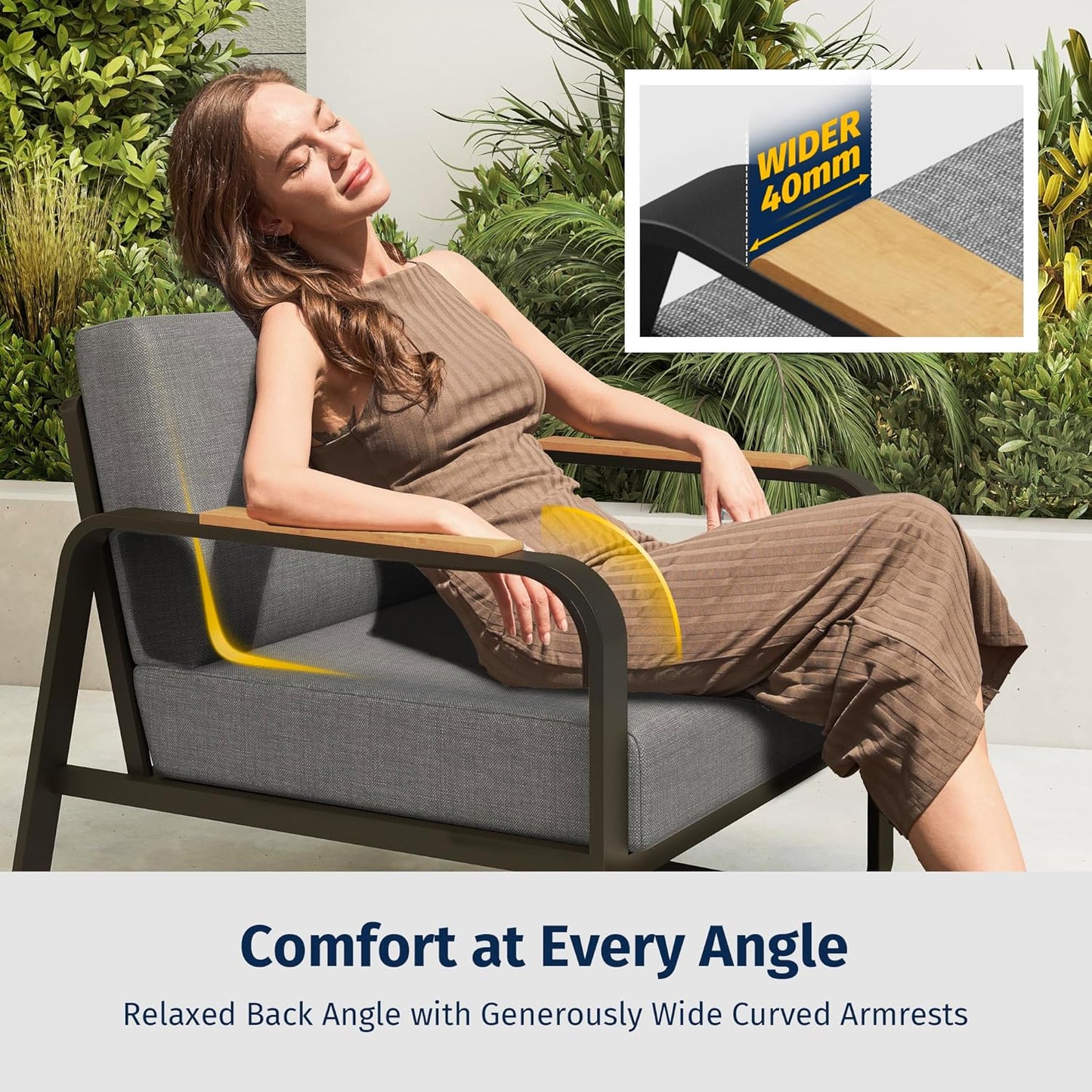 EAST OAK Patio Furniture Set, 4-Piece Outdoor Patio Set with Sofa, Removable & Washable Deep Seating Cushion, Tempered Glass Table, Outside Patio Conversation Sets, 25 Upgraded, Light Gray & Black