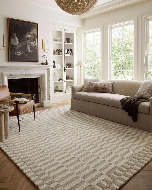 Loloi Chris Loves Julia Bradley Collection, Ivory & Beige, 7'-9" x 9'-9" Area Rug – Classic Striped Area Rugs for Living Room, Bedroom, Entryway & Hallway, High Traffic Area Home Decor Rug