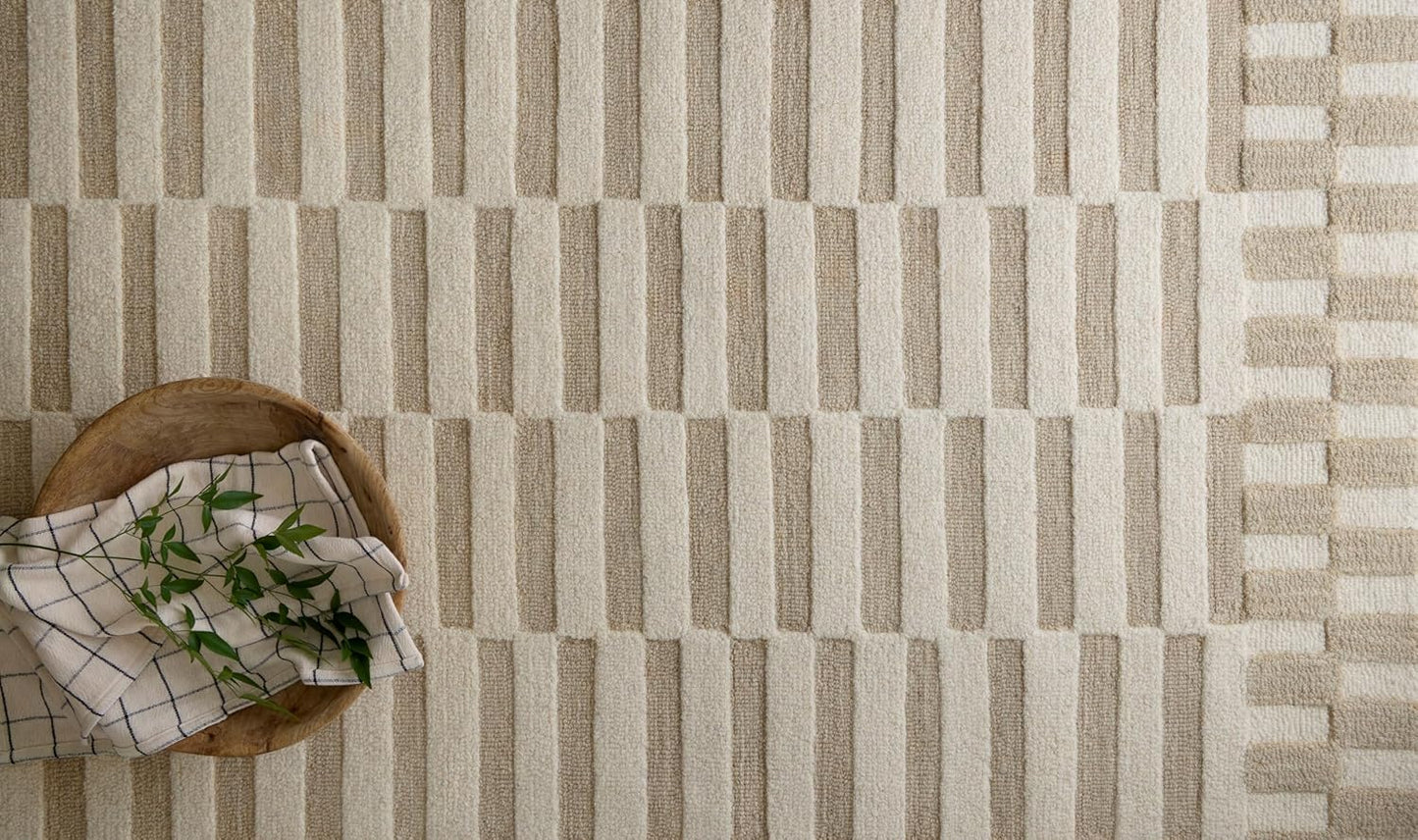 Loloi Chris Loves Julia Bradley Collection, Ivory & Beige, 7'-9" x 9'-9" Area Rug – Classic Striped Area Rugs for Living Room, Bedroom, Entryway & Hallway, High Traffic Area Home Decor Rug