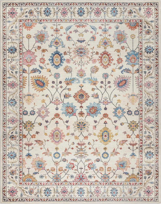 Gertmenian Indoor Boho Area Rug - 8x10 Large, Non Slip, Super Strong, Ideal for High Traffic Areas in Bedroom, Living Room, Kitchen - Cullen, Cream/Multi, 28548