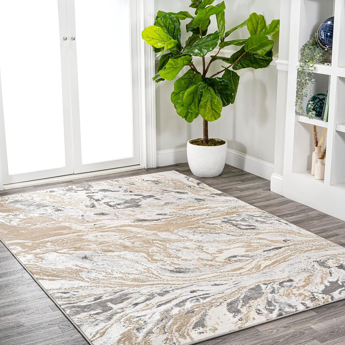 JONATHAN Y SOR203F-8 Swirl Marbled Abstract Indoor Area Rug, Casual, Contemporary, Transitional, Bedroom, Kitchen, Living Room, Easy-Cleaning, Non-Shedding, 8 X 10, Beige/Ivory