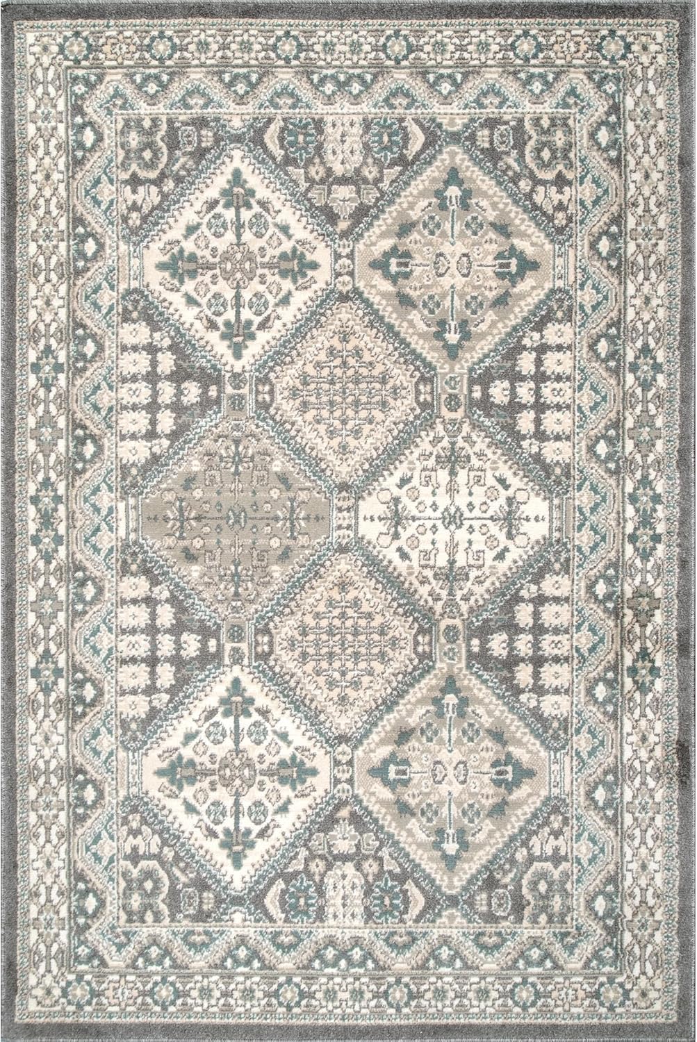 nuLOOM 9x12 Becca Traditional Tiled Area Rug, Charcoal, Faded Transitional Design, Stain Resistant, For Bedroom, Dining Room, Living Room, Hallway, Office, Kitchen, Entryway
