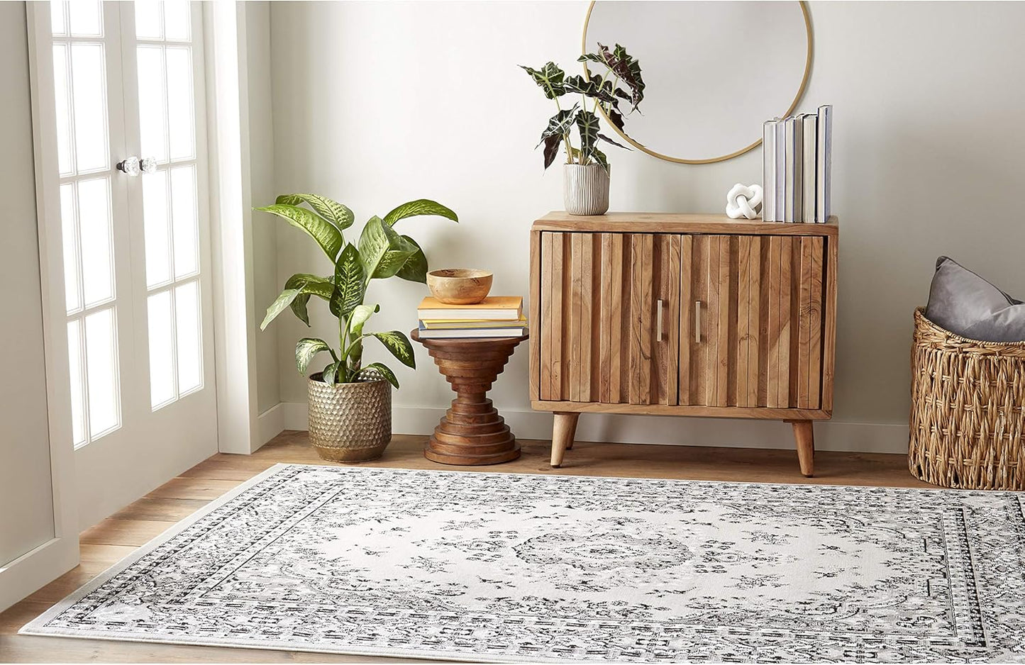 Home Dynamix Premium Sakarya Traditional Medallion Border Area Rug, Gray, 7'8"x10'7" Rectangle