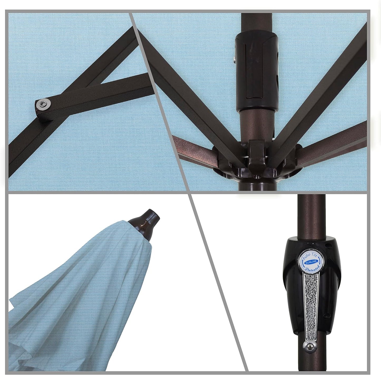 California Umbrella 7.5'' Rd Sunbrella Aluminum Patio Umbrella, Crank Lift, Auto Tilt, Bronze Pole, Air Blue
