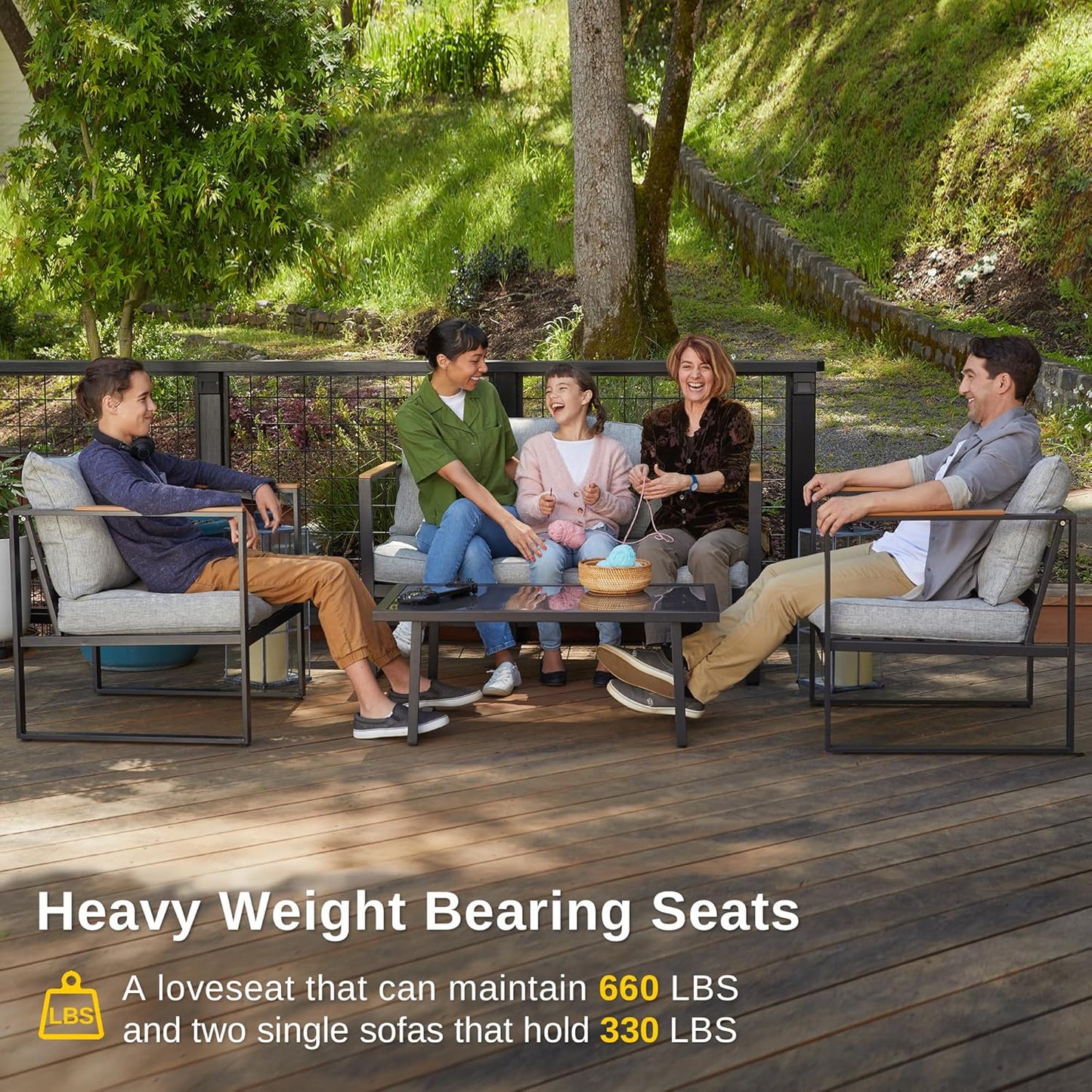 EAST OAK Patio Furniture Set, 4-Piece Outdoor Patio Set with Sofa, Removable & Washable Deep Seating Cushion, Tempered Glass Table, Outside Patio Conversation Sets, 25 Upgraded, Light Gray & Black