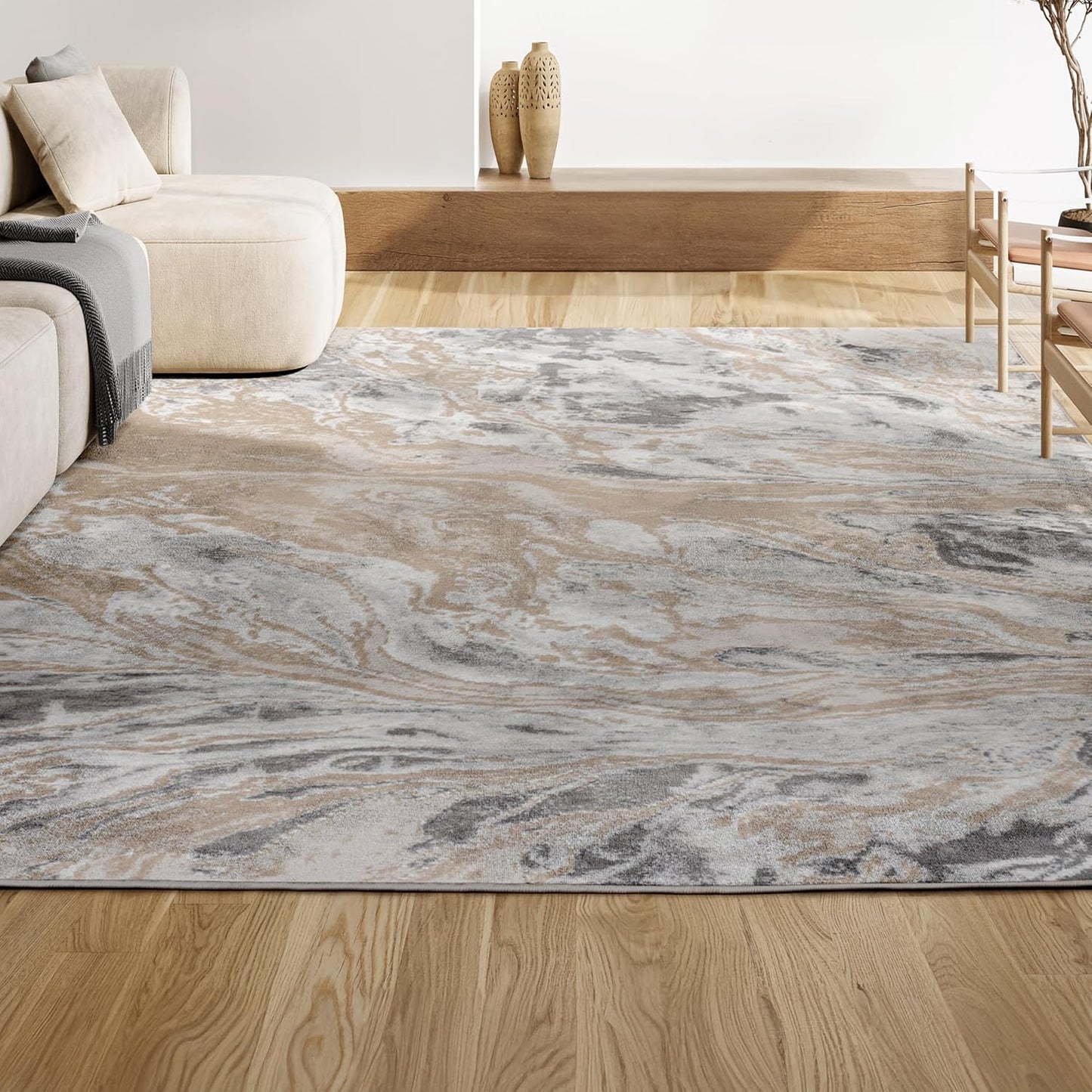 JONATHAN Y SOR203F-8 Swirl Marbled Abstract Indoor Area Rug, Casual, Contemporary, Transitional, Bedroom, Kitchen, Living Room, Easy-Cleaning, Non-Shedding, 8 X 10, Beige/Ivory