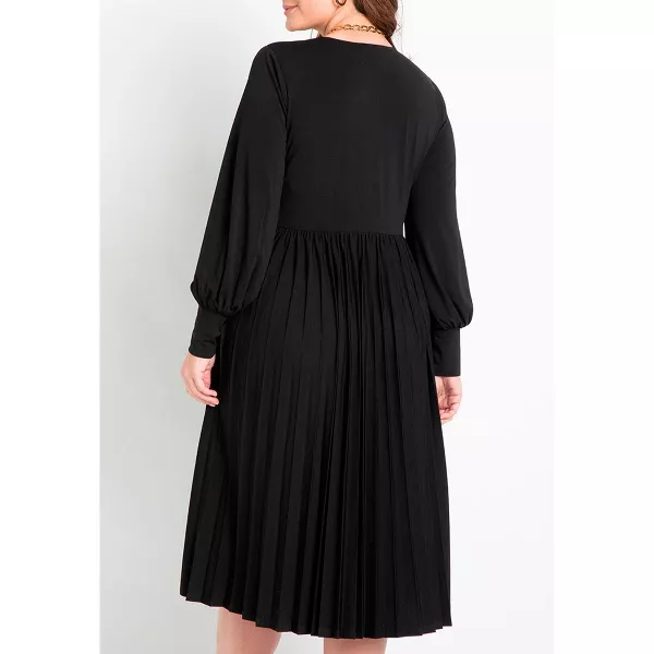 ELOQUII Women's Plus Size Knot Front Pleated Skirt Dress - 20, Black Onyx