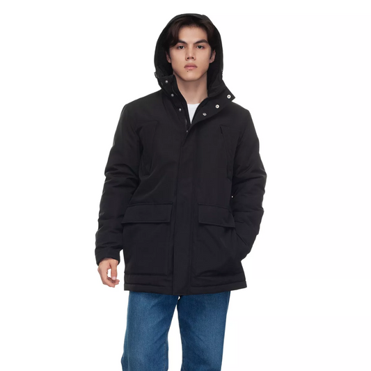 Rokka&Rolla Men's Parka Jacket Winter Coat with Fleece Hood-Black, size Large