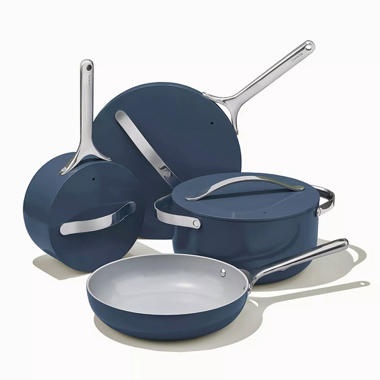 Caraway Home 12pc Cookware Box Set Navy: Nonstick Ceramic, Stainless Steel Handles, Includes Pot Lid Organizer, Dutch Oven