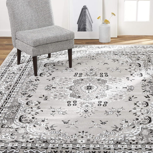 Home Dynamix Premium Sakarya Traditional Medallion Border Area Rug, Gray, 7'8"x10'7" Rectangle