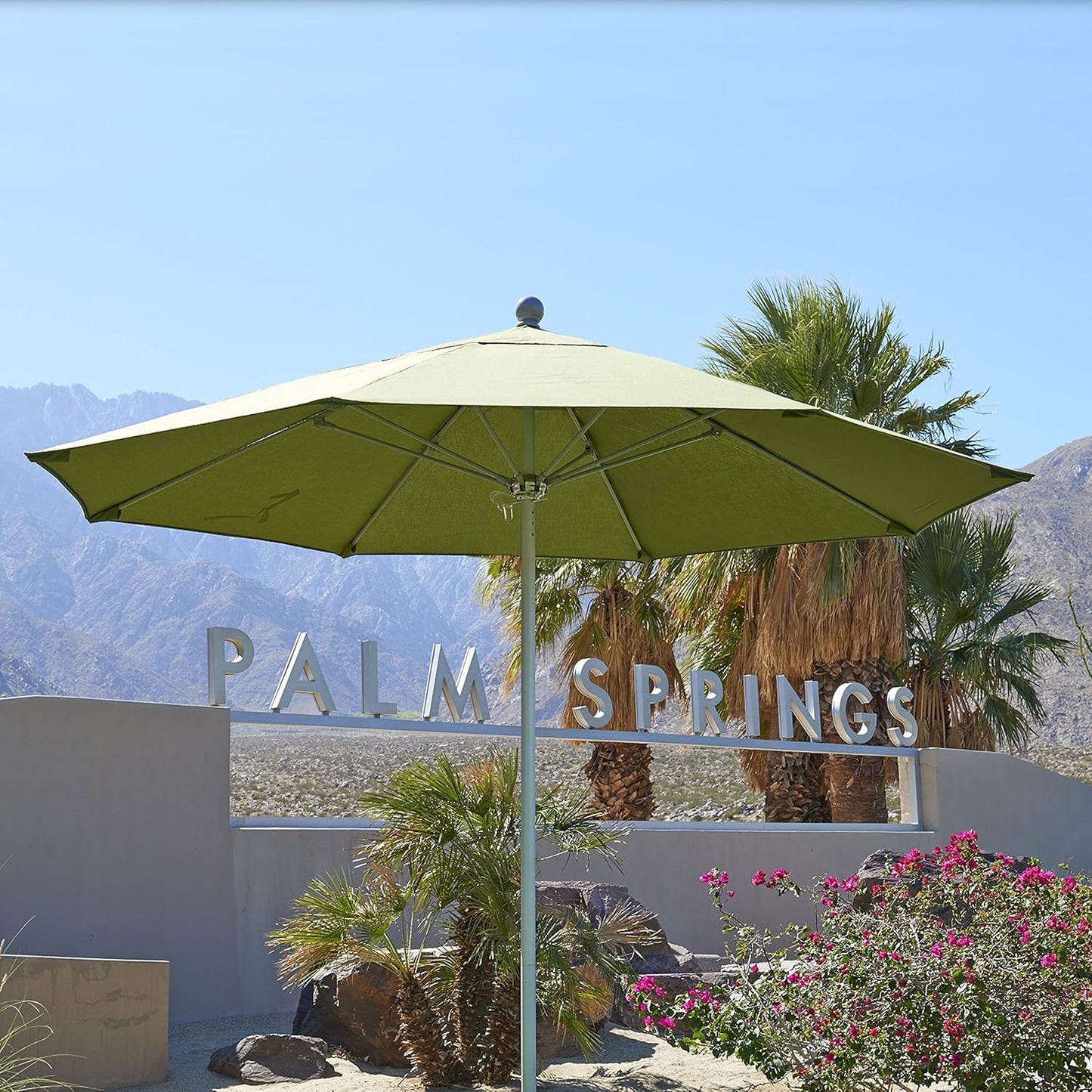 California Umbrella 9' Round Aluminum/Fiberglass Umbrella, Push Open, Bronze Pole, Olefin Black Fabric