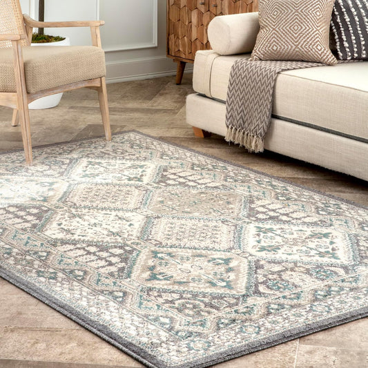 nuLOOM 9x12 Becca Traditional Tiled Area Rug, Charcoal, Faded Transitional Design, Stain Resistant, For Bedroom, Dining Room, Living Room, Hallway, Office, Kitchen, Entryway