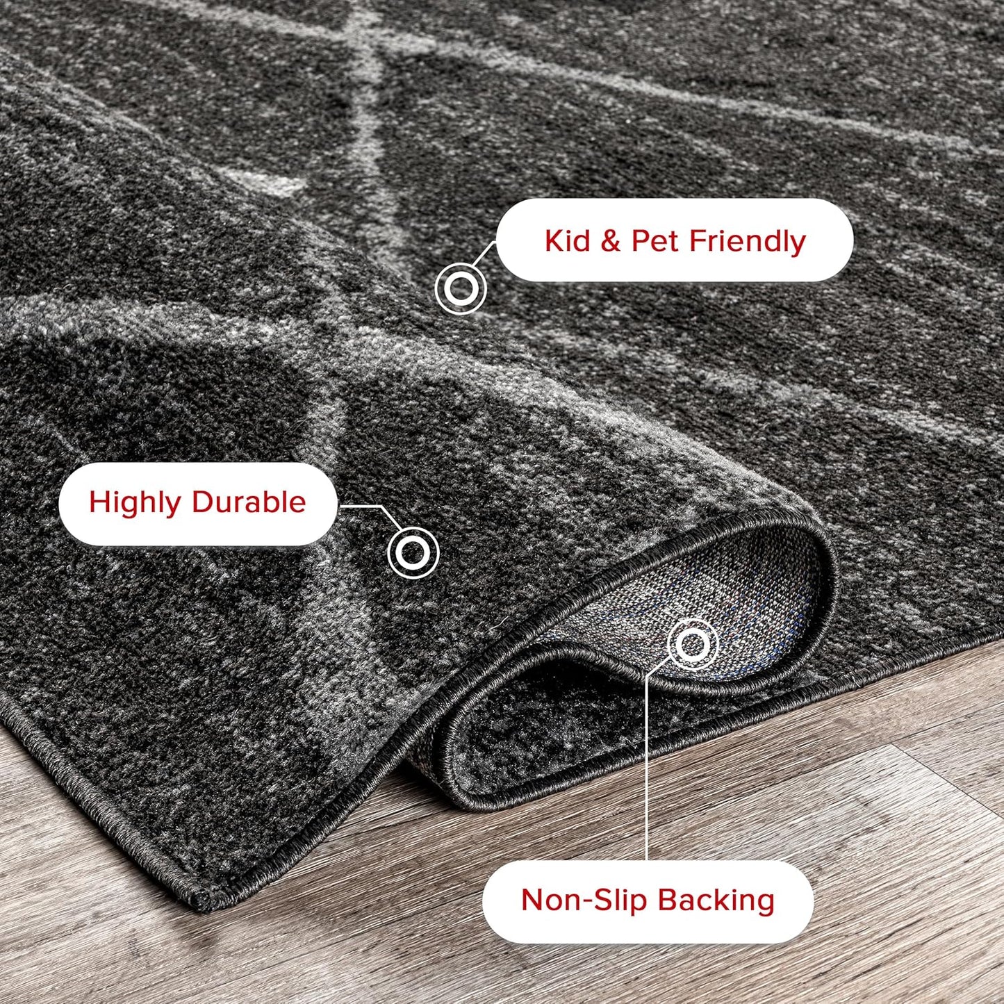 nuLOOM 8x10 Thigpen Contemporary Area Rug, Charcoal, Abstract Lines, Non-Slip Backing, Stain Resistant, For Bedroom, Dining Room, Living Room, Hallway, Office, Kitchen, Entryway