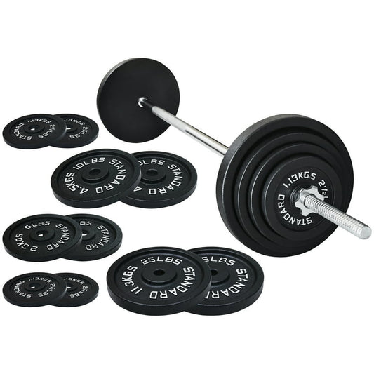 BalanceFrom Cast Iron Standard Weight Including 5FT Sectional Standard Barbell with Star Locks, 95-Pound Set