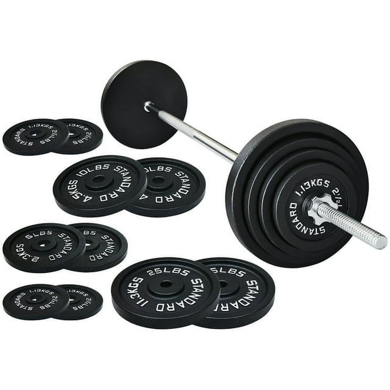 BalanceFrom Cast Iron Standard Weight Including 5FT Sectional Standard Barbell with Star Locks, 95-Pound Set