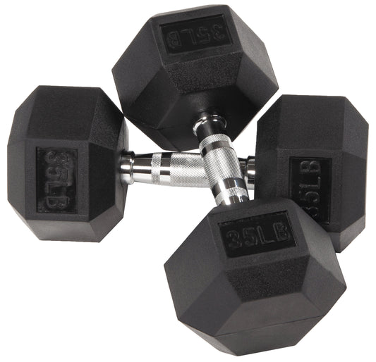BalanceFrom Rubber Encased Hex Dumbbells, 35 lbs Pair, Black