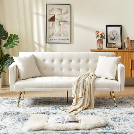 Bianlte Modern Velvet Futon Sofa Bed,Convertible Sleeper Sofa Couch with 3 Adjustable Couch Loveseat with Metal Leg for Living Room and Bedroom,Beige