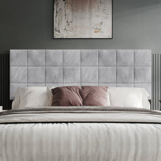 Castle Place Classic Sqaure Tufted Velvet Upholstered King Headboard, Silver Grey