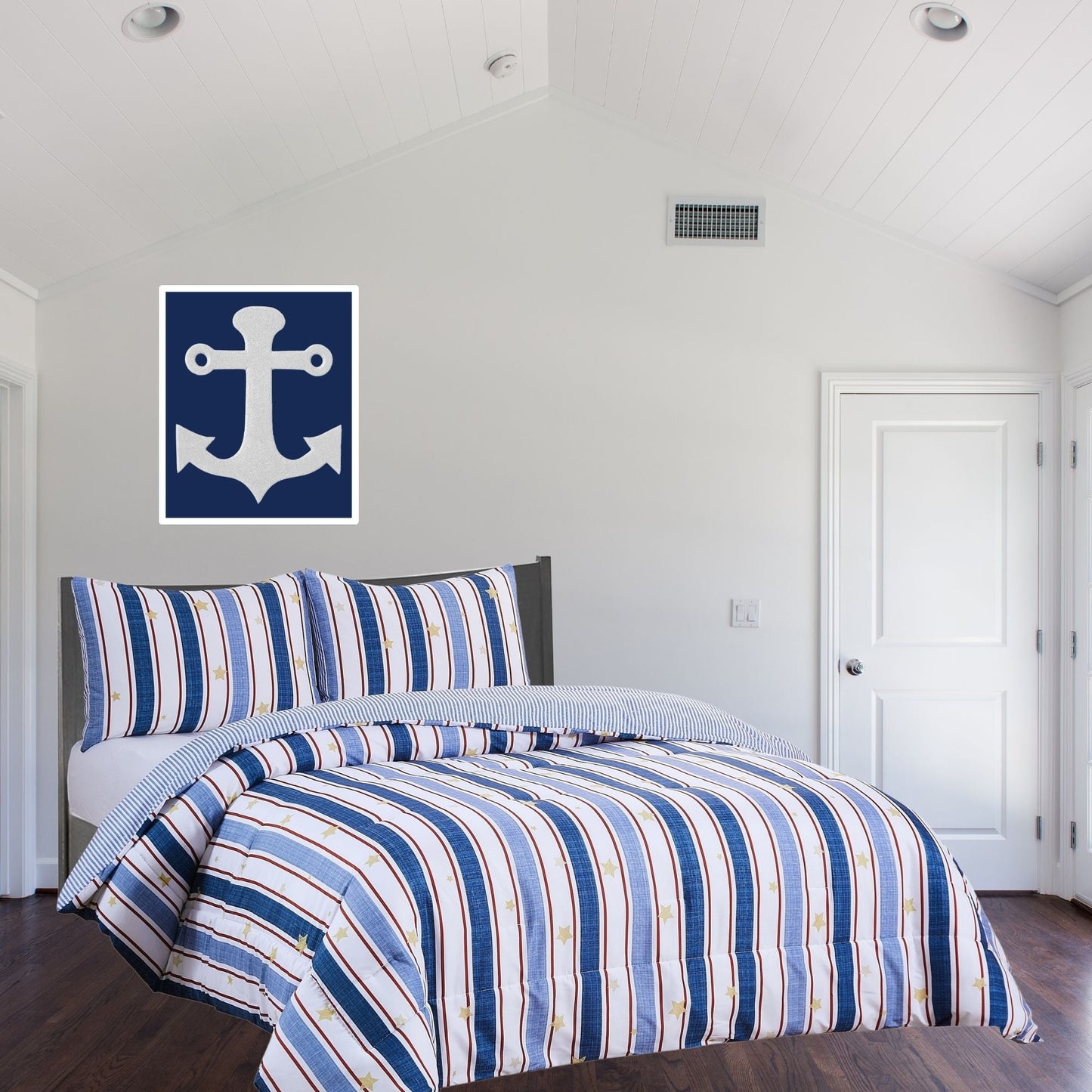 Chaps Boys Comforter Set 2-Piece Reversible Microfiber Kids Comforter Sham Striped Bedding - Red/Blue - Size Twin