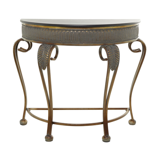 DecMode 41" x 33" Gold Metal Embossed Leaf Console Table with Ornate Scroll Legs, 1-Piece