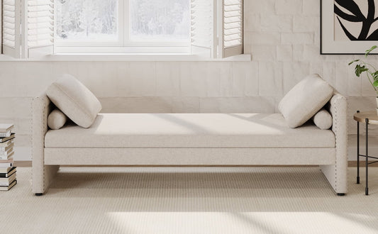 Dovelina Modern Upholstered Chaise Lounger Daybed with Pillows Small Single Daybed, Beige