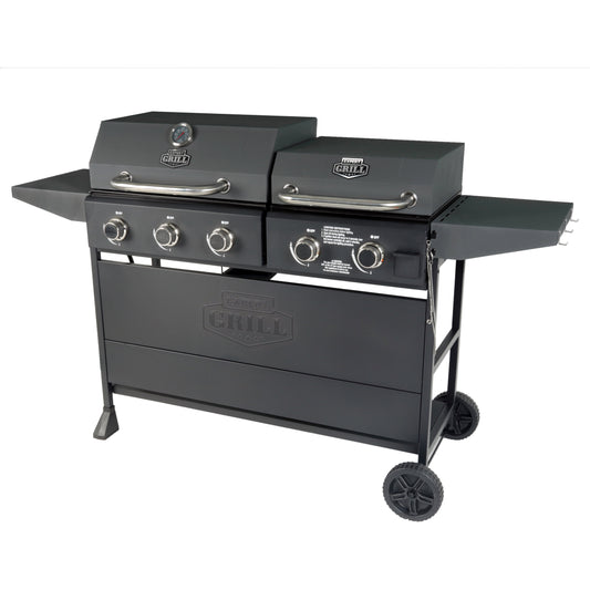 Expert Grill 5-Burner Black Propane Gas Grill and Propane Griddle, Black, New