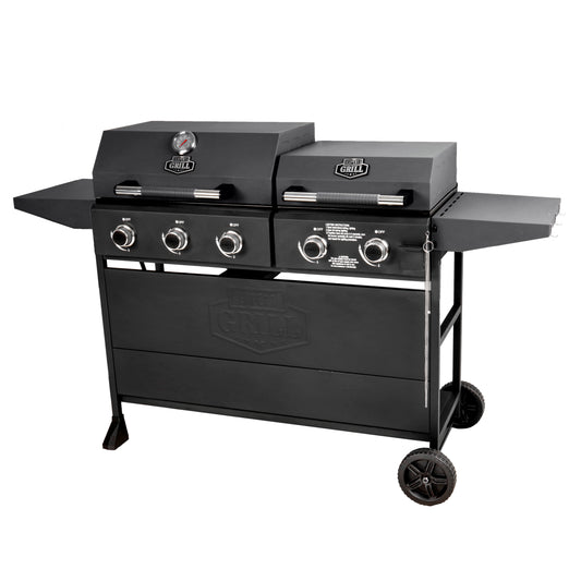 Expert Grill 5 Burner Combination Propane Gas Grill and Propane Griddle, Black, New