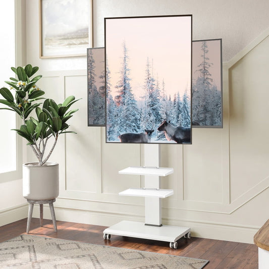 FITUEYES Rolling TV Stand for 32-70 inch with Two Shelf,White