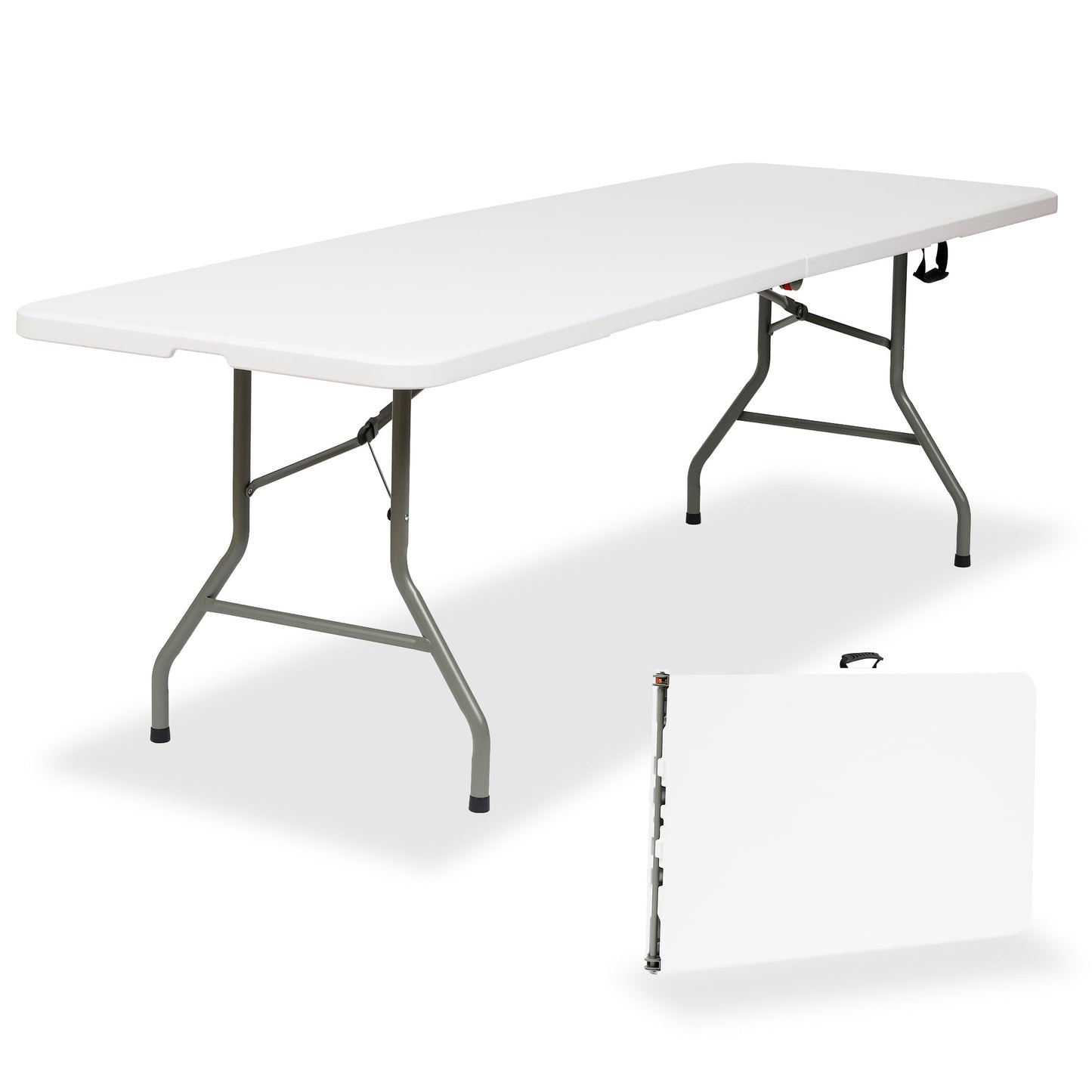 GIVIMO 8ft Folding Table,Fold-in-Half Plastic Table,Indoor Outdoor Picnic Party Dining Camp Tables,White