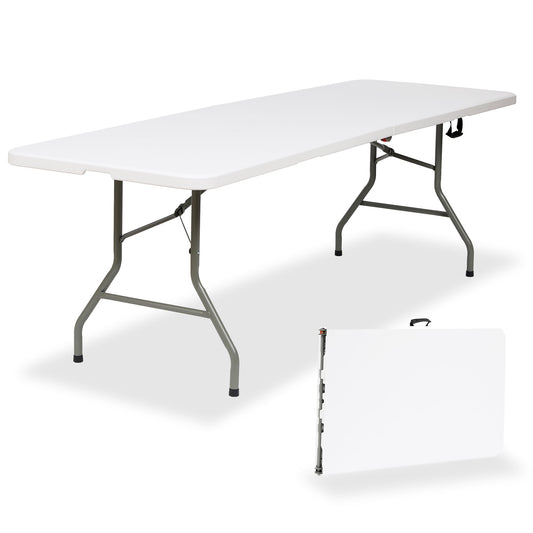 GIVIMO 8ft Folding Table,Fold-in-Half Plastic Table,Indoor Outdoor Picnic Party Dining Camp Tables,White