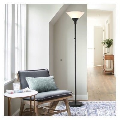 Torchiere Floor Lamp Slate Black with Glass Shade - Threshold: Metal Body, Rotary Dimmer Switch, ETL Listed
